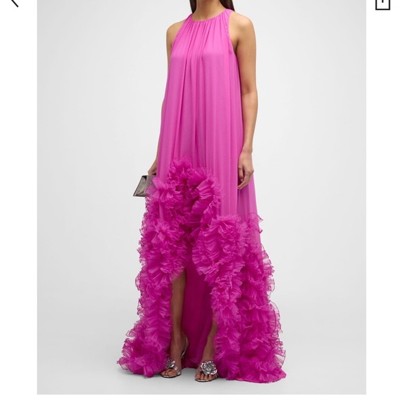 Badgley Mischka High-Low ruffled trim trapeze gown. Size 8. Worn once. - Picture 2 of 5